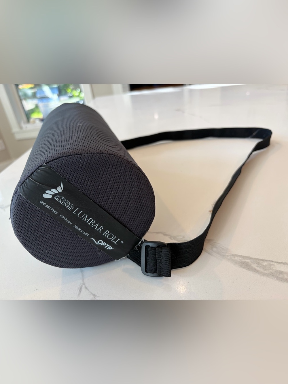 OPTP Black Lumbar Roll Support Pillow with Adjustable Strap